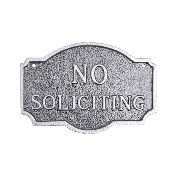 4.5 in. x 7.15 in. Petite Montague No Soliciting Statement Plaque Sign - Swedish Iron/Silver