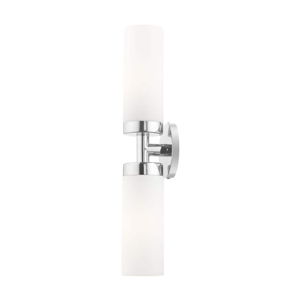 Aero Polished Chrome 2-Light Vanity with Satin Opal White Glass
