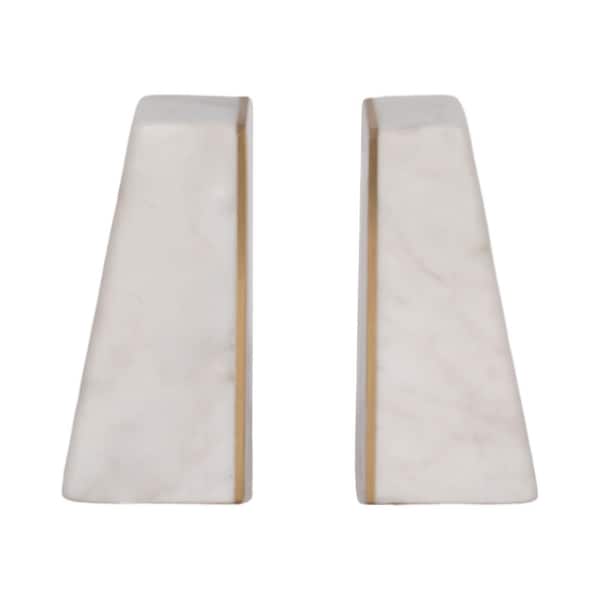White/Gold Trim Slanted Marble Bookends (Set of 2)