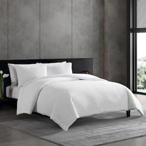 Puckered Texture 3-Piece White Cottot Rich King Comforter Set