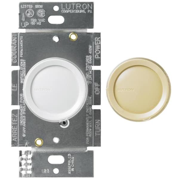 Lutron Rotary Eco-Dim Dimmer Switch for Incandescent Bulbs, 600-Watt/Single-Pole or 3-Way, White/Ivory (D-603PGH-DK)