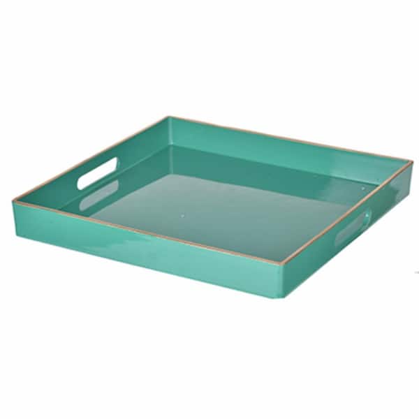 Benzara Green Plastic Square Tray With Cutout Handles