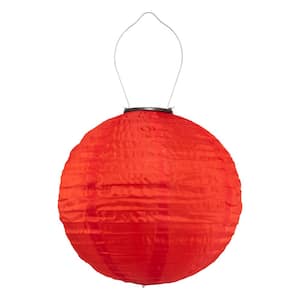 Soji 1-Light Original 12 in. Warm Red Round Integrated LED Hanging Outdoor Nylon Solar Lantern Light