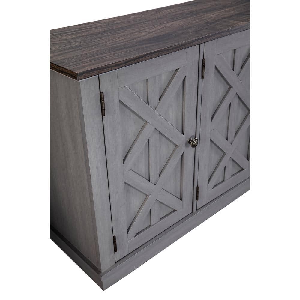 Gray Rustic Wood Finish 48" 3-Door Accent Cabinet