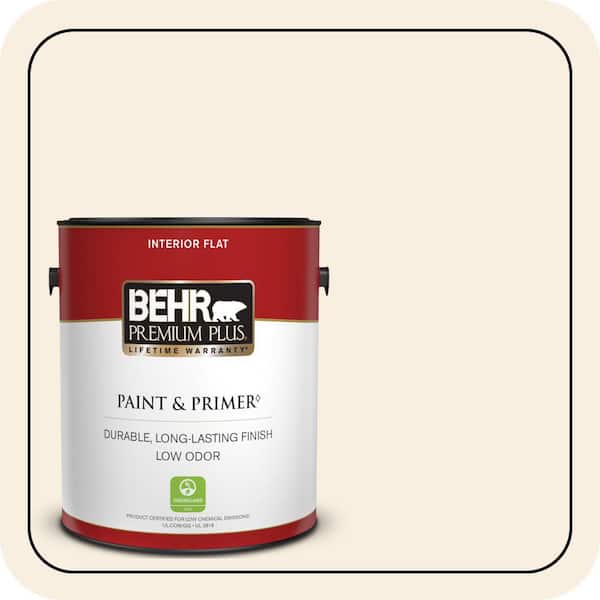 BEHR PREMIUM PLUS 1 gal. #M220-1 Marshmallow Whip Flat Low Odor Interior Paint & Primer