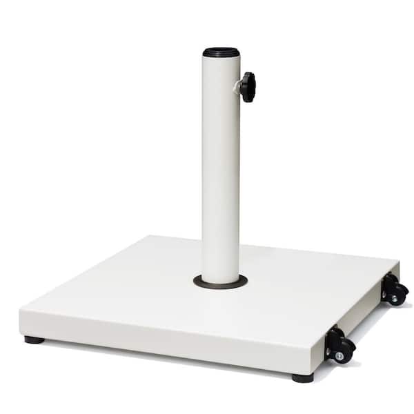 45 lbs. Cement Concrete Patio Umbrella Base in Milky White with 2 Wheels