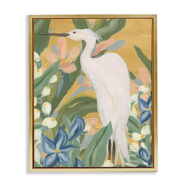 Tropical Egret Painting by June Erica Vess 1 Piece Gold Floater Frame Animal Graphic Art Print 31 in. x 25 in.