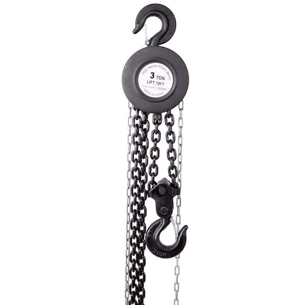 Black 10 ft. Heavy Duty Steel Manual Chain Hoist with 2 Heavy Duty Hooks, 11000 lbs. Capacity