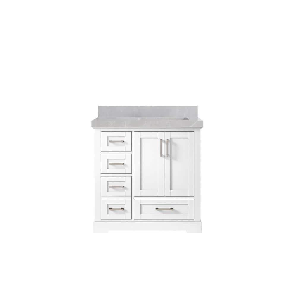 Boston 36 in. W x 22 in. D x 36 in. H Right Offset Single Sink Bath Vanity in White with 2 in. Pearl Gray qt Top price history on PriceWatchPro