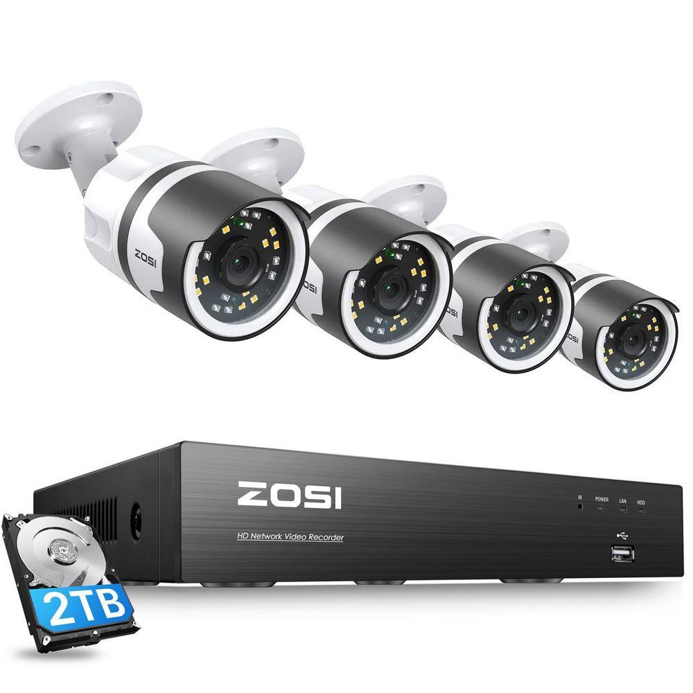 Zosi 8-channel 5mp Poe 2tb Nvr Security Camera System With 4 5mp Wired 