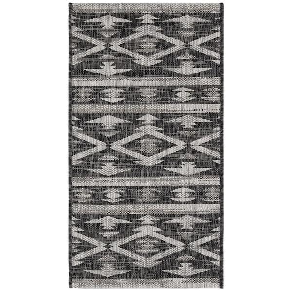 SAFAVIEH Courtyard Black/Gray 3 ft. x 5 ft. Geometric Striped Diamond Indoor/Outdoor Area Rug