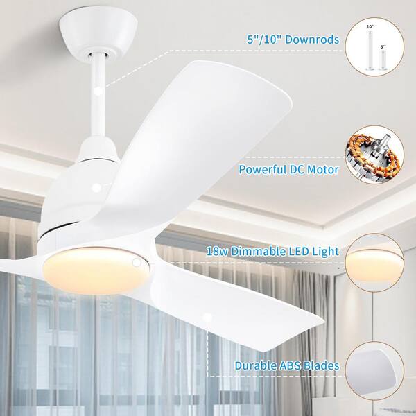 【未通電・未使用】BRID 3D CEILING FAN ホワイト DCモーター 54 in. Smart Indoor White Ceiling Fans with Lights Remote Control