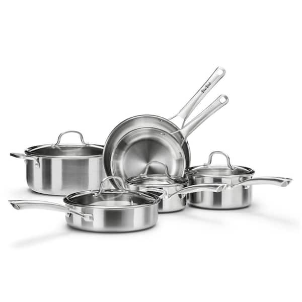 10 Piece Stainless Steel Cookware Set with Frying Pan, Saucepan, Saute Pan and Stock Tagine Pot, Works with Any Cooktop