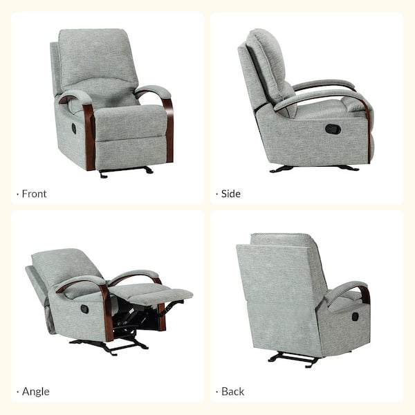 Jayden Creation Joseph Genuine Charcoal Leather Swivel Manual Recliner Wooden Arm Accents and Straight Tufted Back Cushion (Set of 2), Grey