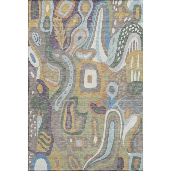 Mayfield Premium Machine Washable Abstract AMF2488 Green 10 ft. x 14 ft. Area Rug