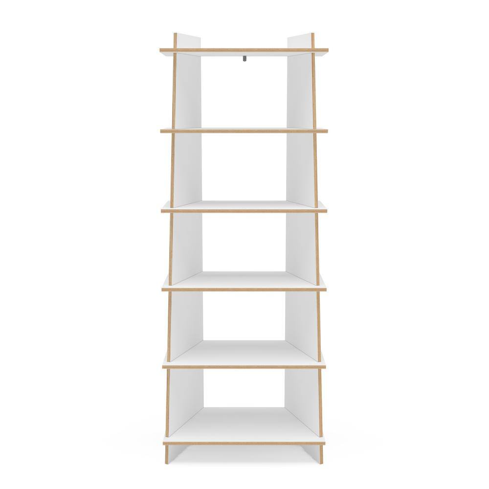 EcoFriendly White and Light Brown Wood Ladder Bookcase with 6 Shelves