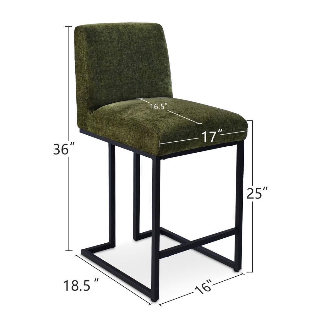 Green Metal Counter Height Stool with Sled Base, Set of 2