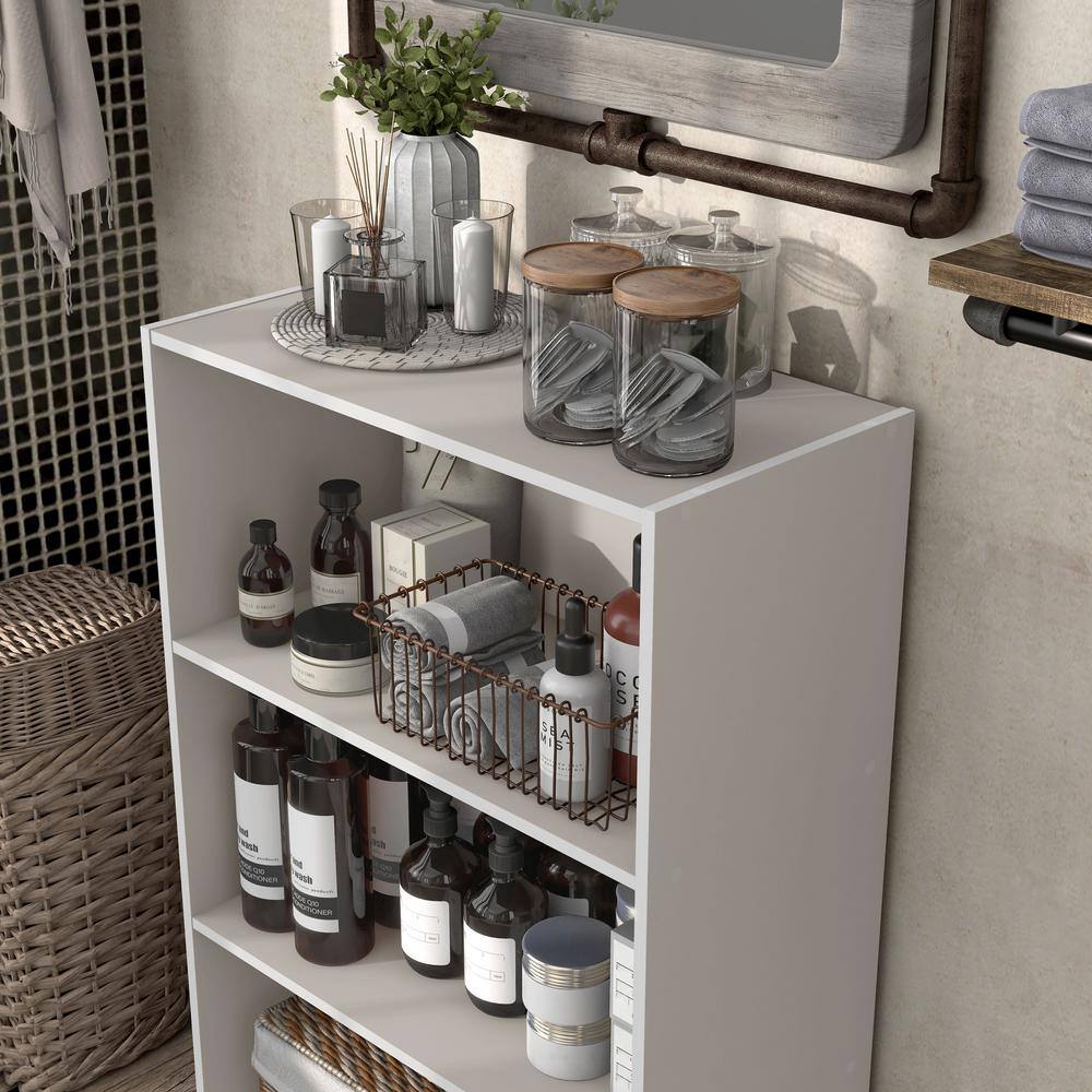 Quincy Light Gray Composite 3-Shelf Stackable Modular Bookcase