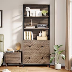 Eulas 70.87 in. Tall Brown Engineered Wood 4-Shelf Standard Bookcase Bookshelf with 2 File Drawers and 3 Open Shelf
