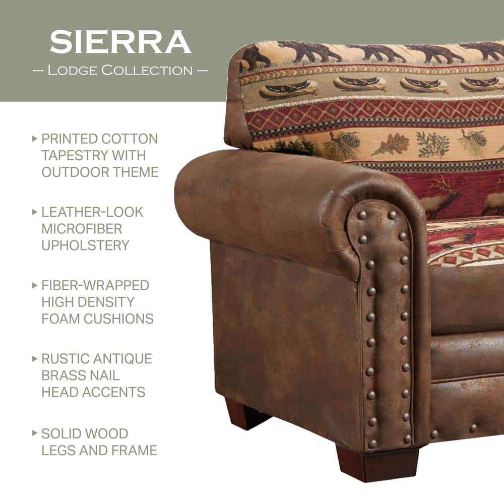 Sierra Lodge Brown Faux Leather Tufted Loveseat with Nailhead Accents