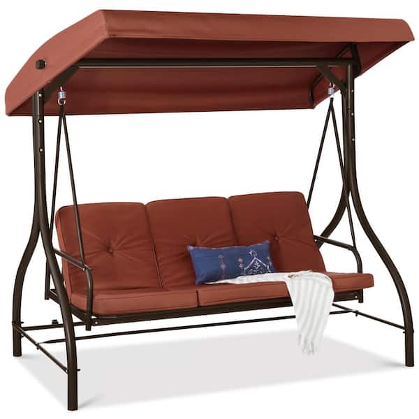 Best Choice Products 3-Person Metal Patio Swing with Dark Rust Cushions