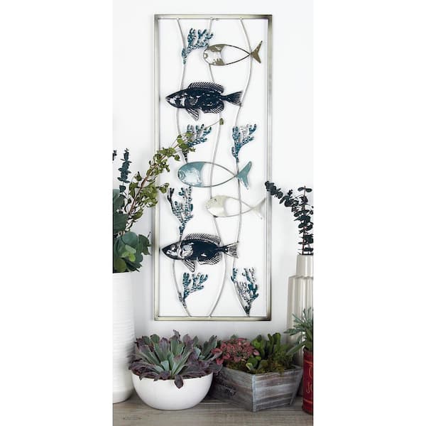 Litton Lane Metal Blue Fish Wall Decor (Set of 2)