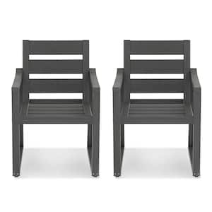 Fox Dark Gray Stationary Square-Leg Recycled Plastic Ply All-Weather Indoor Outdoor Patio Dining Chair (Set of 2)