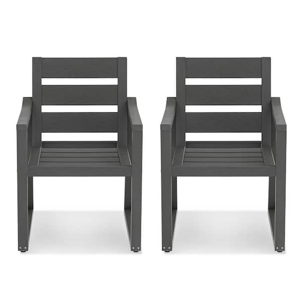 White Stationary Square-leg Recycled Plastic Indoor Outdoor Dining Chair (Set of 2)