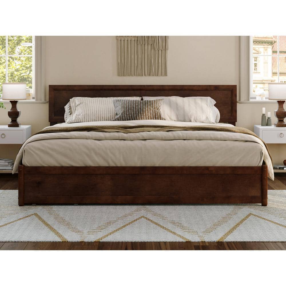 Lylah Dark Walnut King Platform Bed with Storage Drawers