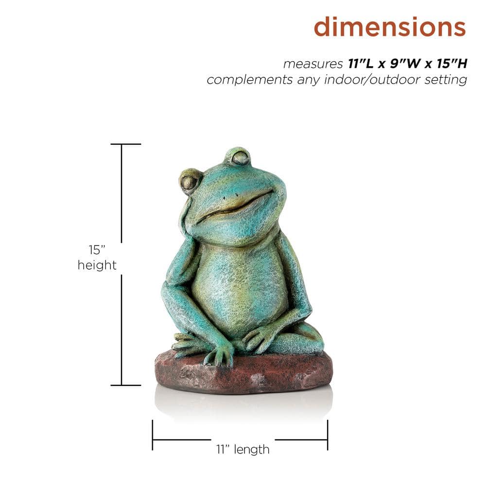 15" Green Magnesium Oxide Pensive Frog Lawn Decoration