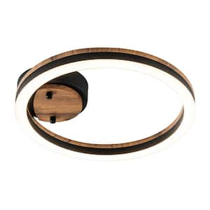 Iris 1-Light 11.81 in. Integrated LED Circular Wood Flush Mount Ceiling Light