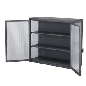 27.60 in. L x 9.10 in. H x 23.60 in. W Double Glass Door Assembled Wall Cabinet with Detachable Shelves in Gray