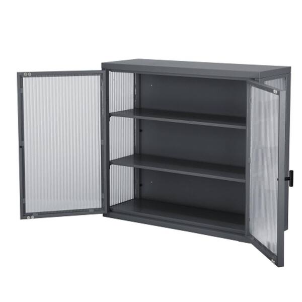 Adrinfly 27.60 in. L x 9.10 in. H x 23.60 in. W Double Glass Door Assembled Wall Cabinet with Detachable Shelves in White