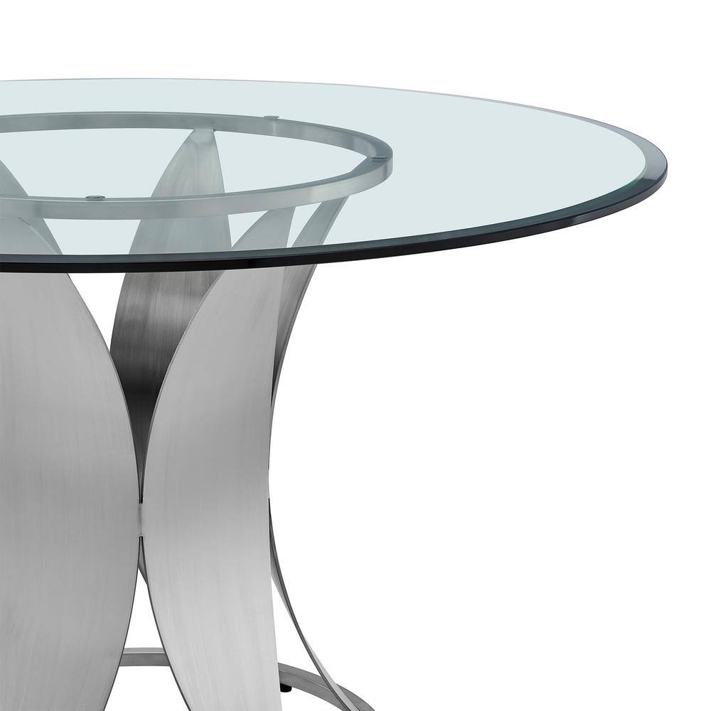 Petal Round Silver Glass and Stainless Steel Dining Table