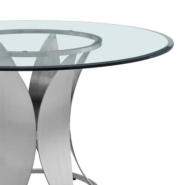 Armen Living Petal Modern Glass And, Stainless Steel Round Kitchen Table