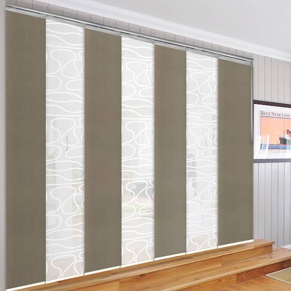 EMOH Rainy Swirl 110 in. - 153 in. W x 94 in. L Adjustable 7- Panel Satin Nickel Single Rail Panel Track with 23.5 in. Slates