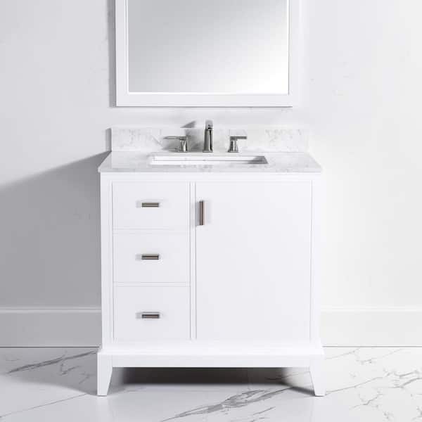 Home Decorators Collection Shaelyn 31 in. Single Sink Sink White Bath Vanity with Cala White Engineered Stone Top (Assembled)