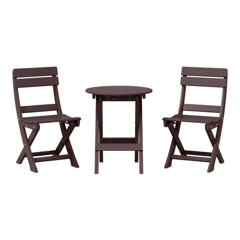 Laguna 3-Piece All Weather HDPE Plastic Outdoor Patio Rust Free Folding Bistro Dining Set, Dark Brown price history on PriceWatchPro