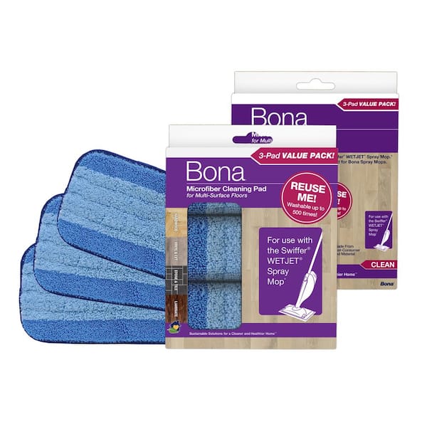 Bona Microfiber Cleaning Refill Pads for use with Swiffer WETJET Spray Mop 3-Count (2-Pack)