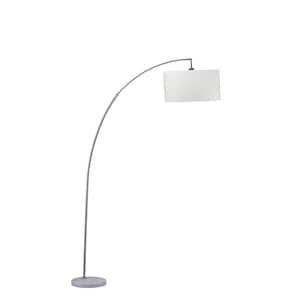 86 in. Silver 1 Light 1-Way (On/Off) Arc Floor Lamp for Bedroom with Cotton Round Shade