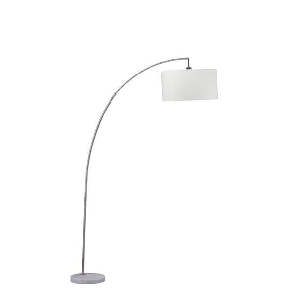 HomeRoots 86 in. Silver 1 Light 1-Way (On/Off) Arc Floor Lamp for Bedroom with Cotton Round Shade