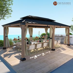 Beverly Hills 12 ft. x 20 ft. Outdoor Fir Solid Wood Frame Patio Gazebo Canopy Shelter Galvanized Steel Hardtop Curtain