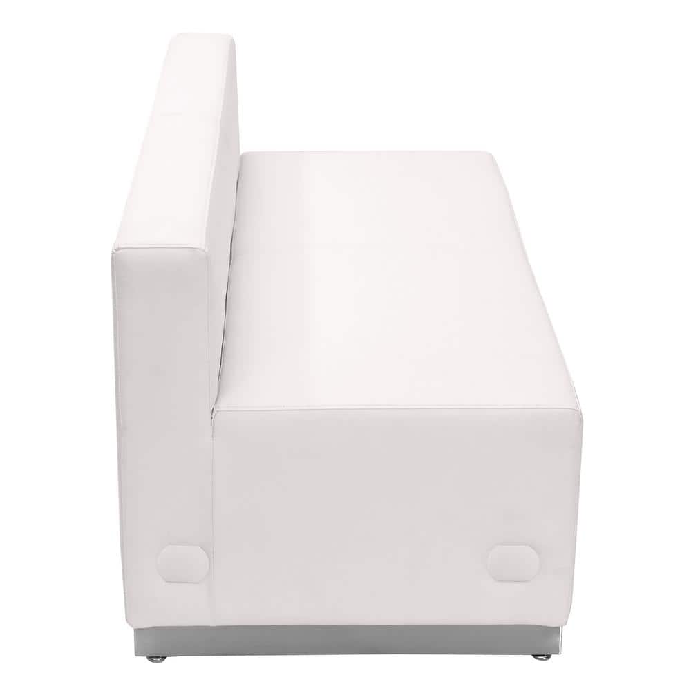 White Faux Leather Armless Loveseat with Metal Base
