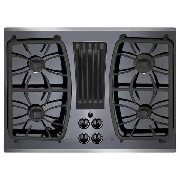 GE Profile 30 in. Gas-on-Glass DownDraft Gas Cooktop in Stainless Steel with 4 Burners