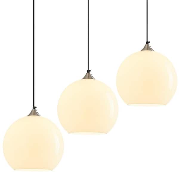 Home Lighting 60W 3-Light Milky Luster Glass Modern Globe Pendant Light Fixtures for Kitchen Island (9. 84in, 3-Pack)