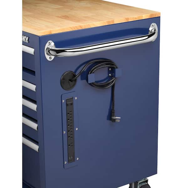 Husky 46 in. W x 24.5 in. D Standard Duty 9-Drawer Mobile Workbench Tool Chest with Solid Wood Work Top Gloss Blue H46MWC9GBV2PWR2 - The Home Depot