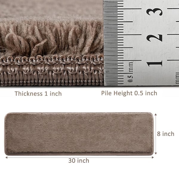 Plush Brown 8 in. x 30 in. Carpet Stair Tread Cover Protector Self Adhensive Tape Free Reusable Indoor Mat Set of 12