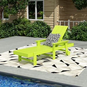 Shoreside Lime Fade Resistant All Weather HDPE Plastic Outdoor Adjustable Backrest Chaise Lounge Arm Chair with Wheels