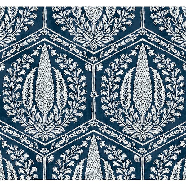 Seabrook Designs Rich Navy Cyrus Harvest Nonwoven Paper Unpasted Wallpaper Roll 60.75 sq. ft.