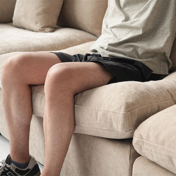 119 in. Square Arm Plush Linen 3-Piece Comfy Couch Deep Seat Cloud Modular Sectional Sofa with Washable Covers in Khaki